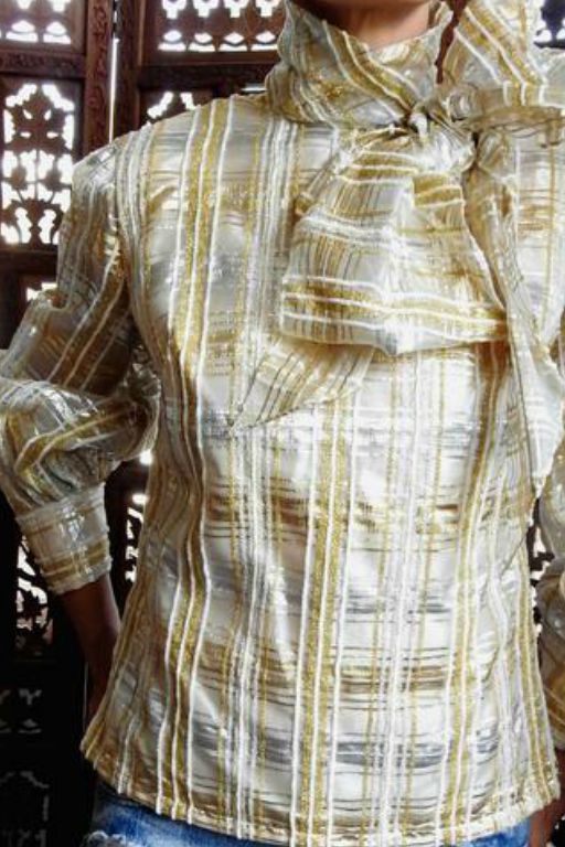 VINTAGE 90's GOLD BALLOON SLEEVED GOLD PRINCE BLOUSE